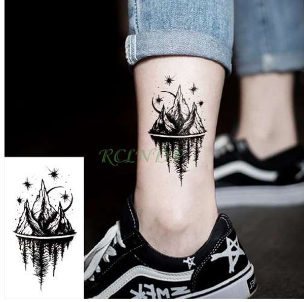 Su geçirmez Geçici Dövme Çıkartmalar Ay Hill Orman Yıldız Sahte Tatto Flash Dövme Tatouage Vücut Sanatı El