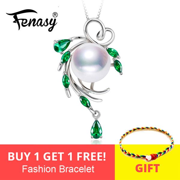 

fenasy freshwater pearl necklace pendant s925 sterling silver emerald necklace bohemia leaf fashion necklaces for women gift