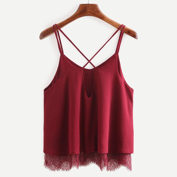 

womens fashion tank new arrival plain wine red spaghetti strap lace camisole cami tank korean summer blusa cropped feminino, White