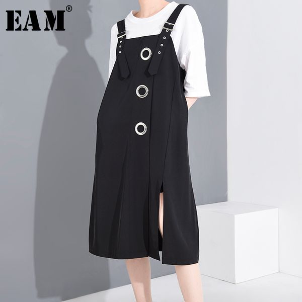 

eam] womenblack buckle vent split big size strapless dress new sleeveless loose fit fashion tide spring summer 2020 1t76801m, Black;gray
