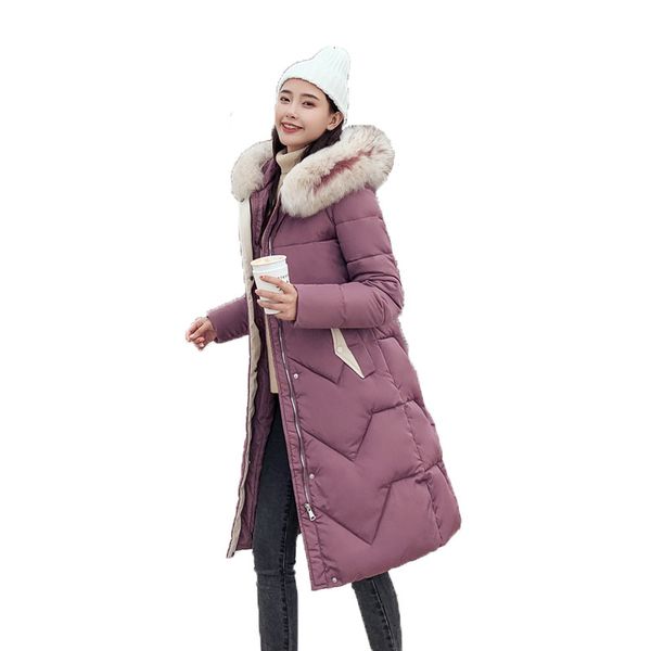 

winter long coat cotton fashion korean version thickening new down cotton large size 3xl female large fur collar warm coat, Black