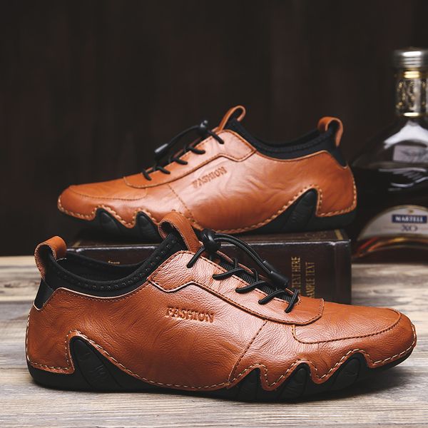 

2019 fashion ocs men casual shoes soft leather men shoes lace-up breathable soft white sneakers casual flats loafer, Black