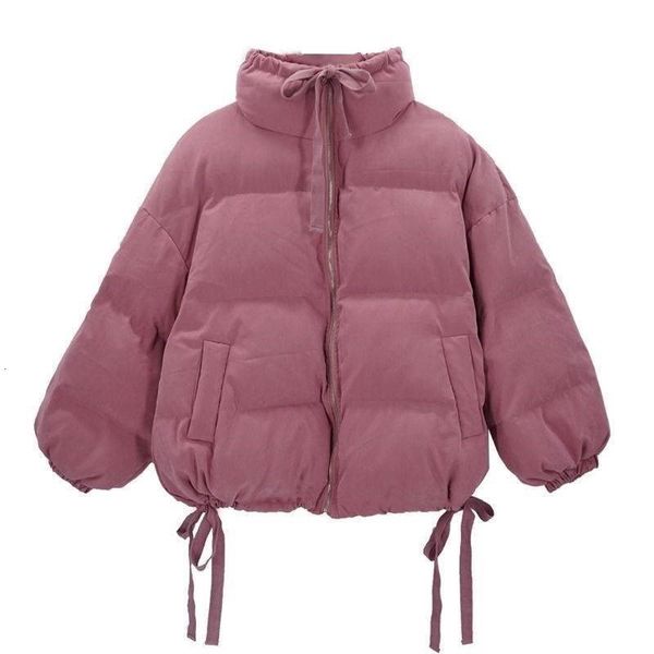 

oversized student loose parka cotton bow female short coats ins thick winter puffer jacket women lattice korean basic jackets, Black