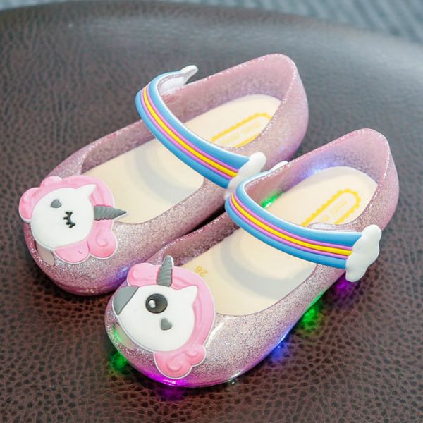 

melissa cartton unicorn jelly shoes led flashing lights sandals children's shoes girls sandals beach slipper, Black;red