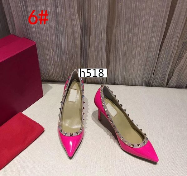 

latest designer pointed toe 2-strap with studs high heels leather rivets sandals women shoes valentine high-heeled shoes, Black