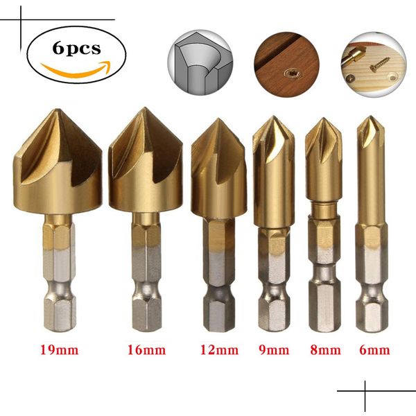 

Woodworking Cutters Chamfer Milling Cutters 6-19mm Hex Shank Drill Bit Sets Wood Chamfer Chamfering Tools Countersink Drill Bit Sets