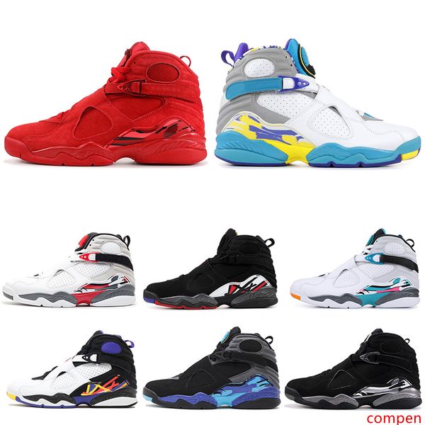 

8s men basketball shoes 8 valentines day aqua white black chrome 3peat playoff mens sport trainer athletic sneakers size 8-13