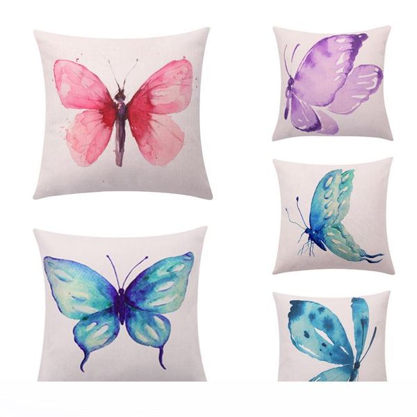 Watercolor Butterfly Cushion Cover Turquoise Decorative Pillow