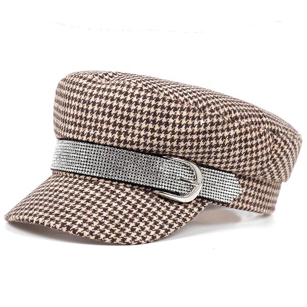 

berets 2021 houndstooth texture beret autumn and winter models outdoor windproof cap ladies wild hat, Blue;gray