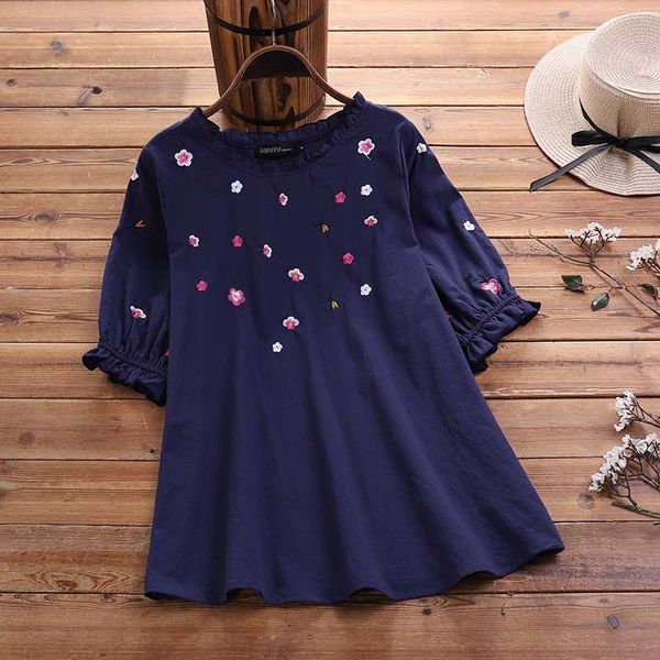 

vintage summer shirts women's embroidery blouse zanzea 2020 half sleeve shirts female o neck blusas chemise casual floral tunic, White