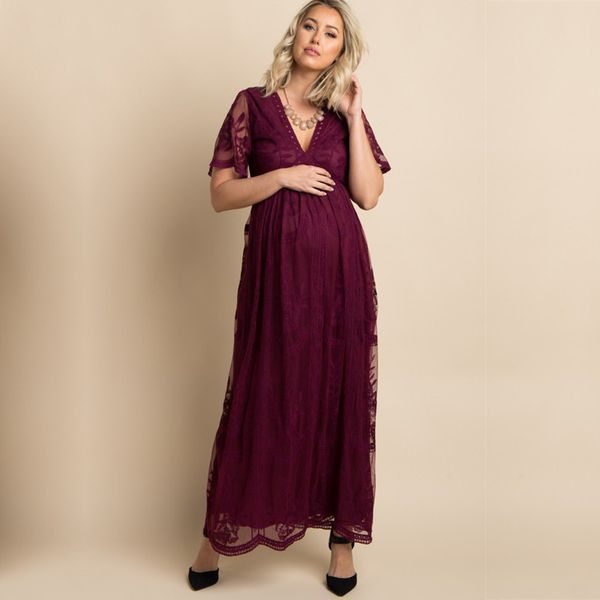 

dusty pink maternity causal lace long dresses baby shower dresses crochet lace long, White