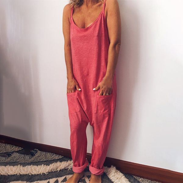 

litthing casual loose women jumpsuit solid wide leg cago trousers with pocket plus size overalls sleeveless long pants feminino, Black;white