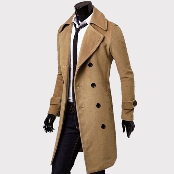 

warm double breasted trend coat men locomotive punk casual woolen coat black business overcoat outwear 2019 winter sale