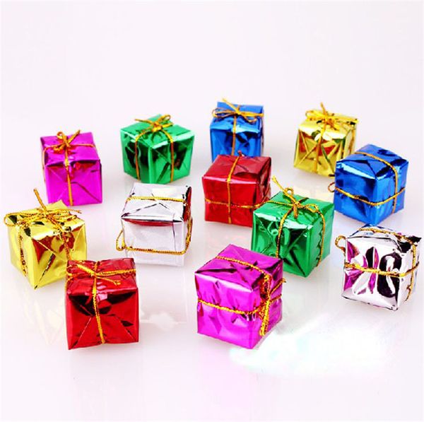 

1lot/12pcs mini gift box drum bow tie christmas tree pendant home decor new year hanging gift ornaments xmas decoration 62381