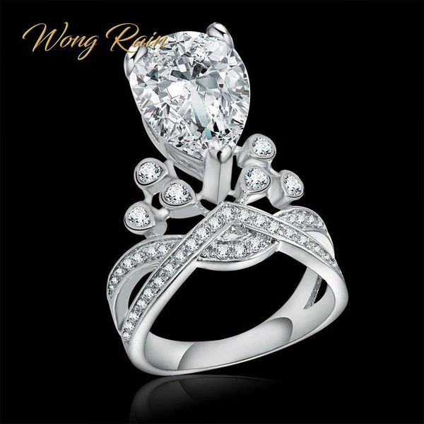 

wong rain 100% 925 sterling silver created moissanite gemstone wedding engagement diamonds crown ring fine jewelry wholesale, Golden;silver