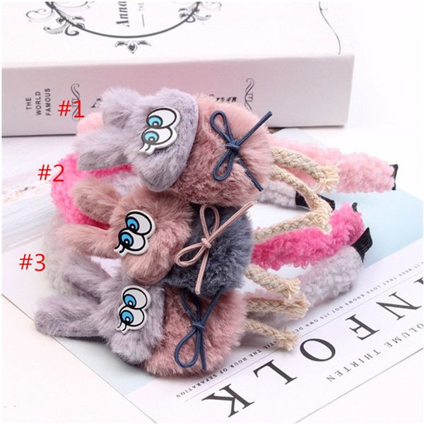 

cute rabbit hair bows sticks baby girls headband teddy plush autumn winter bunny hair clip animal bunny headwear girl hair accessories ins, Slivery;white