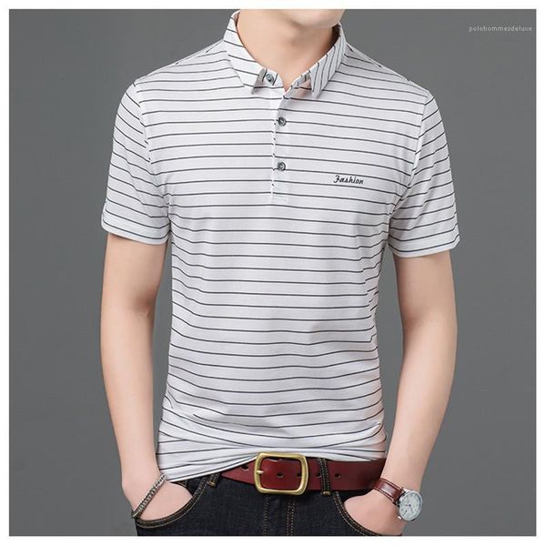 

striped and letter printed short sleeve tees contrast color fashion turn down collar mens mens designer polos, White;black