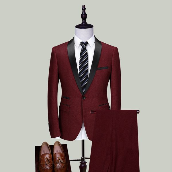 

2019 men two-piece suits autumn cultivate one's morality youth different color led red suit suits man groom wedding dress, White;black