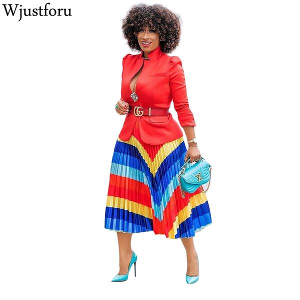 

wjustforu vintage dashiki print skirt women high waist mid-calf length pleated skirts female fashion striped printed skirts, Black