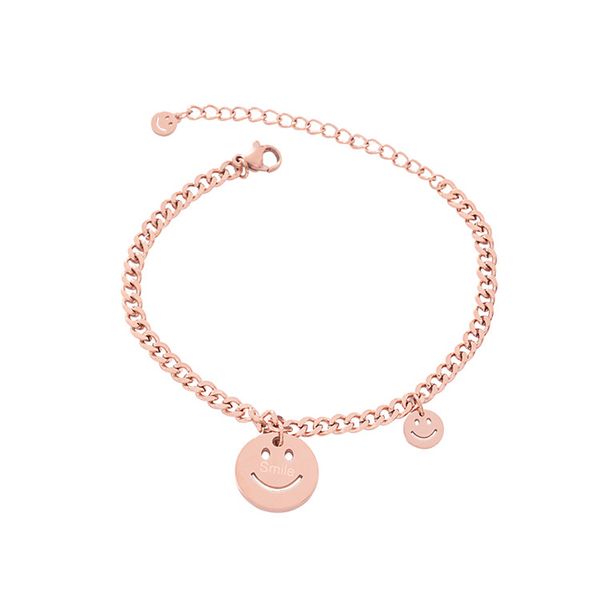 

smile face design charm bracelets korean fashion titanium steel plated rose gold positive energy smile bracelet for women, Golden;silver