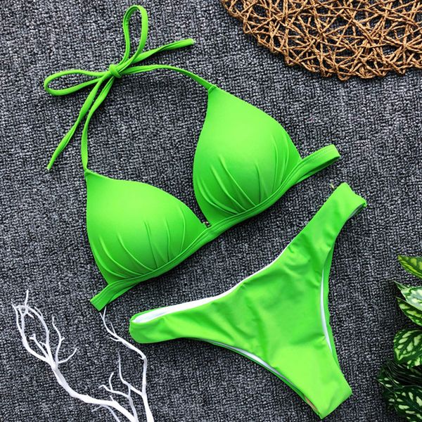 

women's swimwear neon push up thong bikini 2021 bra cup swimsuit women bandeau female halter set brazilian bathing suit swim, White;black