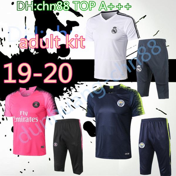 

19 psg real madrid argentina soccer survetement short sleeves 3/4 pants tracksuit training football shirt kit chandal set, Black