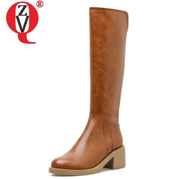 

zvq winter new warm genuine leather knee high boots outside casual high heels round toe zip women shoes drop shipping size 33-40, Black