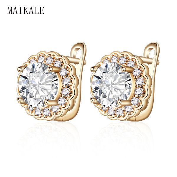 

maikale colorful cubic zirconia stud earrings for women gold silver color round small earring ear studs fashion jewelry, Golden;silver