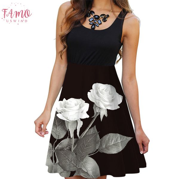 

new 2020 summer beach dresses women casual sleeveless o neck patchwork print dress female boho tank dresses robe vestidos, Black;gray