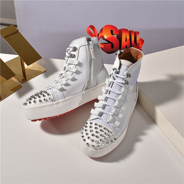 

wholesale new flat neoprene sneakers designer mens red bottoms shoes womens rivet spiky junior spikes red sole, Black