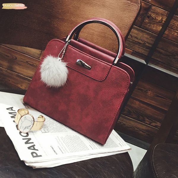 

adiputent fashion women pu leather handbag stereotypes package shoulder message bag casual tote bag with fur ball 2020 mujer new