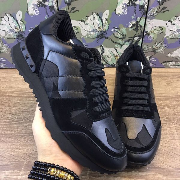 

box мода любовник дизайнер rock stud sneaker обувь женщины, мужчины мода повседневная обувь rock runner trainer flats обувь большой размер 3, Black