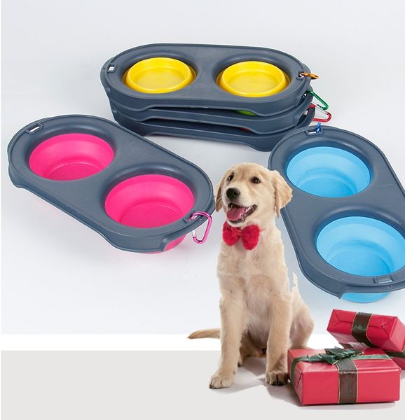 2020 Pet Feeders Collapsible Feeding Silicone Double Bowl Travel