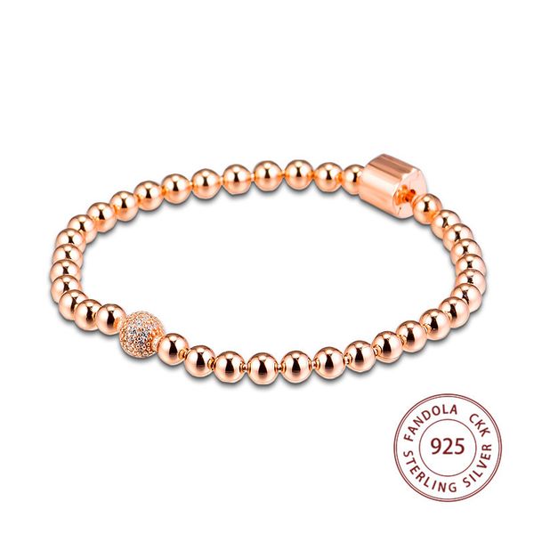 

100% 925 sterling silver bracelet femme rose beads & pave bangles bracelets for women fashion jewelry pulseira accesorios mujer, Black