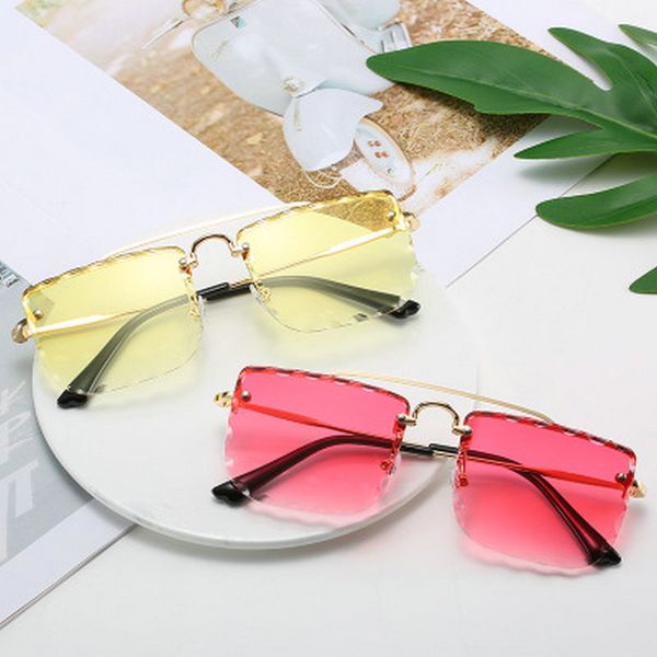 

double beam trimmed square sunglasses fashion rimless lady sunglasses women brand designer metal frame mirror gradient sun glasses for qo7k5, White;black