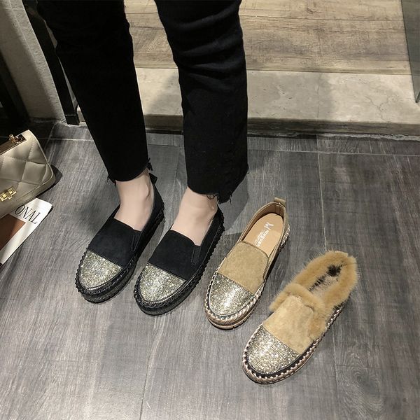 

casual woman platform shoes round toe british style women autumn slip-on 2019 fashion women's all-match preppy fall slip on, Black