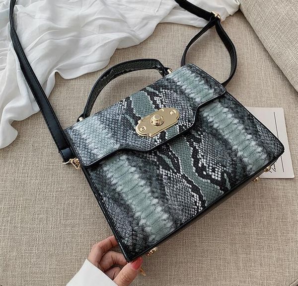 

designer women serpentine crossbody luxury lady vintage handbags fashion square lock contrast color bags cow