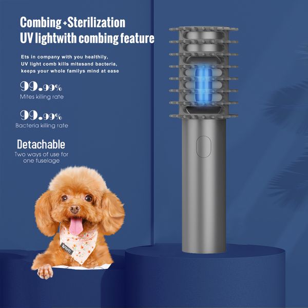 

handheld pet uv light sterilizer, usb household uvc sanitizer wand portable uv lamp sterilization comb for pet car home