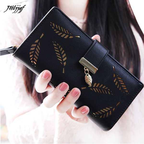 

women leaf bifold wallets fashion matte purse women ladies three fold card bag holder female purse money clip long wallet, Red;black