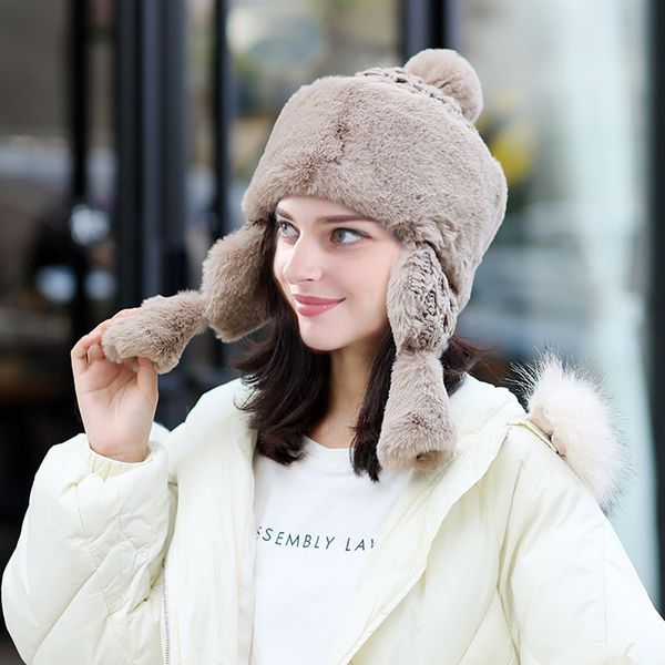 

keep warm winter casual wool knitted hat pom poms earmuffs hemming hat thicken ski winter accessories, Blue;gray