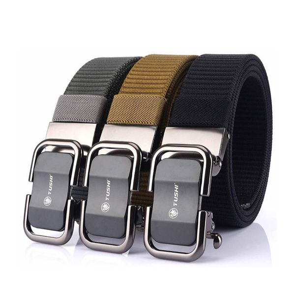 

new trend men belt automatic alloy buckle casual canvas male belts fashion young nylon belt for jeans pants strap high quality, Black;brown