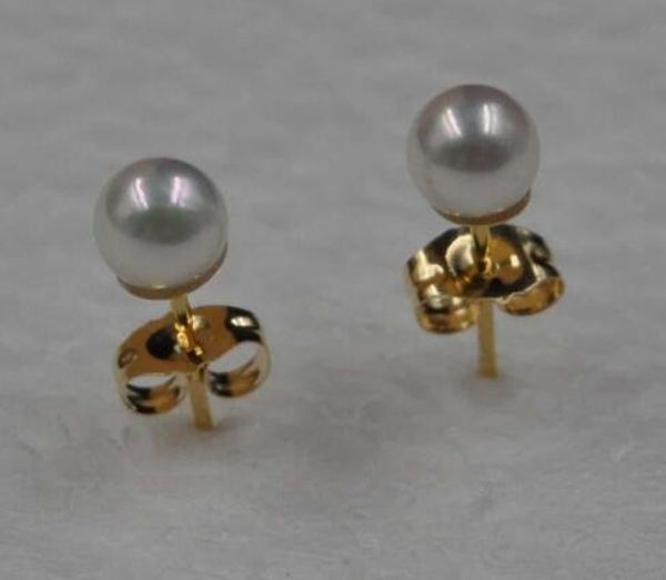 

oro de 14 k precioso brillo de 4,5mm perla pendiente, White