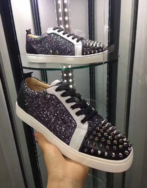 

De igner brand luxury original box in uper low cut multi color flower red bottom lei ure ca ual hoe women fa hion neaker rock