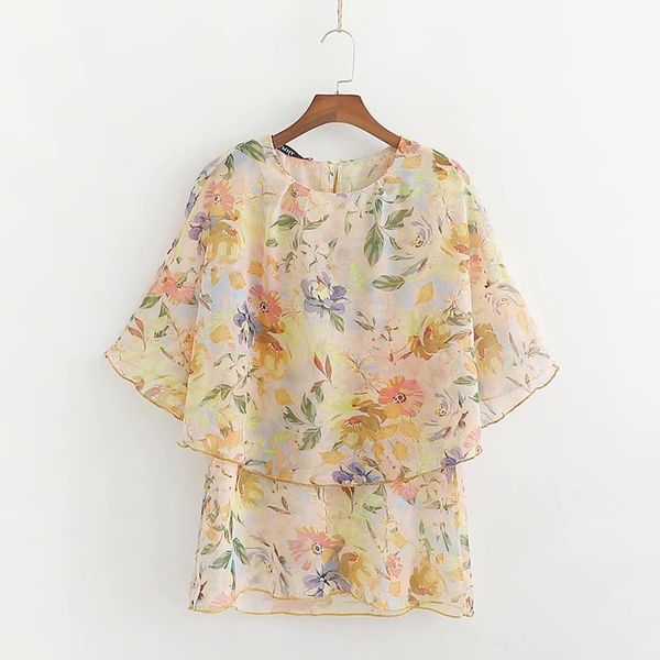 

мода женщин xd43-2261 европейская и американская мода blossom печатный топ, White