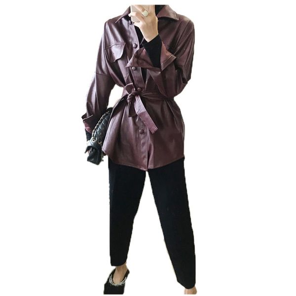 

faux leather coat women wine red plus size slim pu jacket winter new korean lapel fashion plus velvet faux leather jacket lr432, Black
