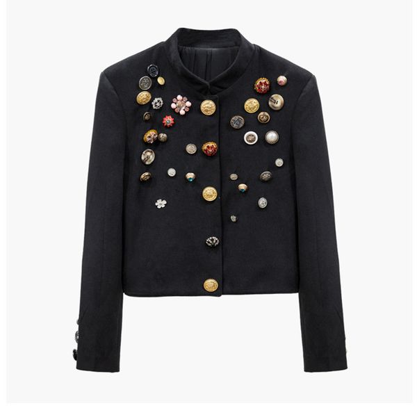 

handmade костюмы luxury blazer для женщин vintage различных кнопок алмазного бисероплетение короткого блэйзерс coat black, White;black