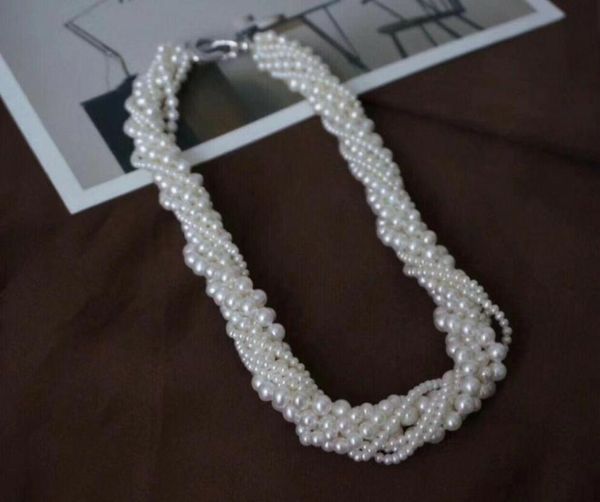 

gorgeous 7 row 4-8mm natural south sea white pearl twist necklace 18, Silver