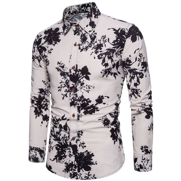 

flower printed men shirt elegent white shirts vintage formalÂ wear camisa pattern blouse long sleeves blouse cotton chemise homme, White;black