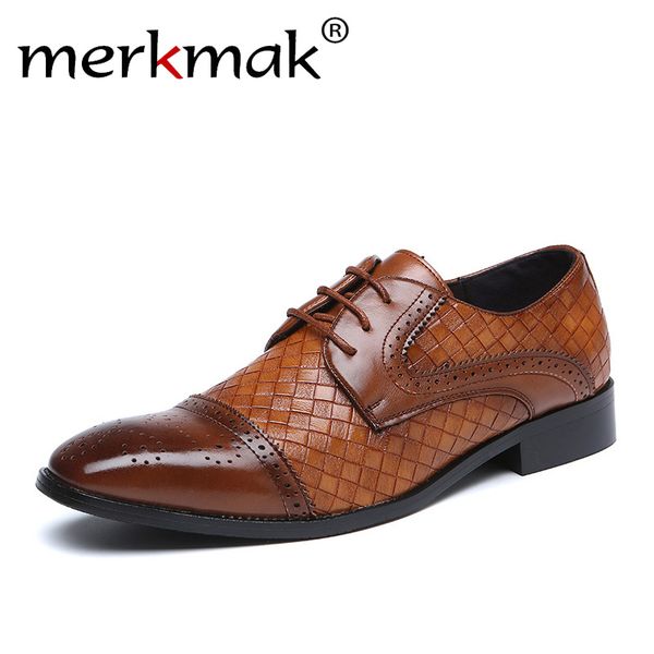 

merkmak 2020 newly men's quality patent leather shoes black wedding shoe black leather lace up pointed toe soft man dress shoes