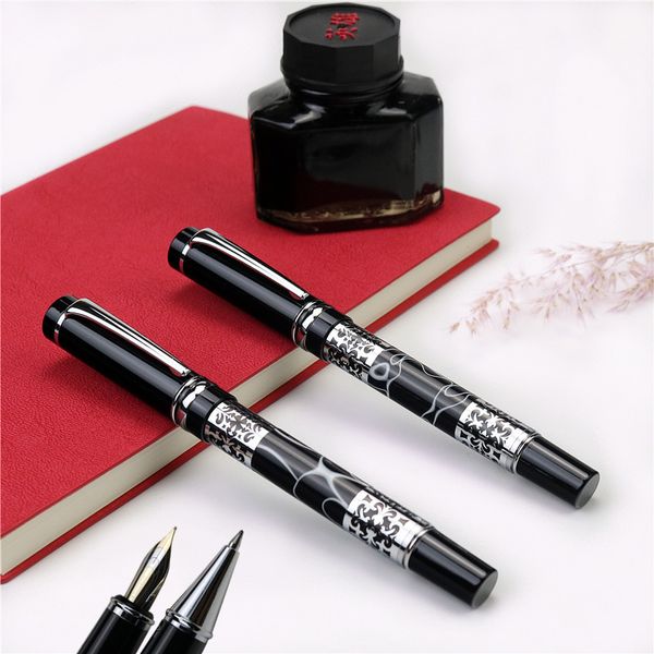 

black line pattern hollow carved fountain pen f tip luxury metal roller pen student office engraving name for gift